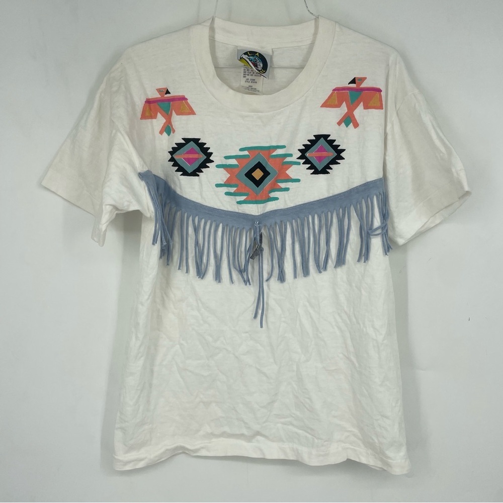 Vintage 90s LA Central Western Cowgirl Shirt Fringe Medium Large Aztec Native 80